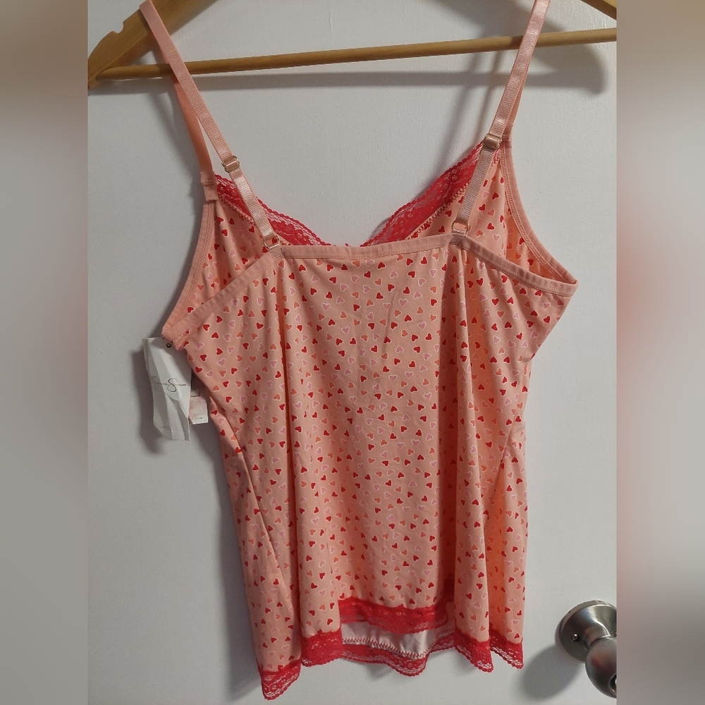 Jessica Simpson Pink Heart Camisole with Red Lace - Picture 2 of 3